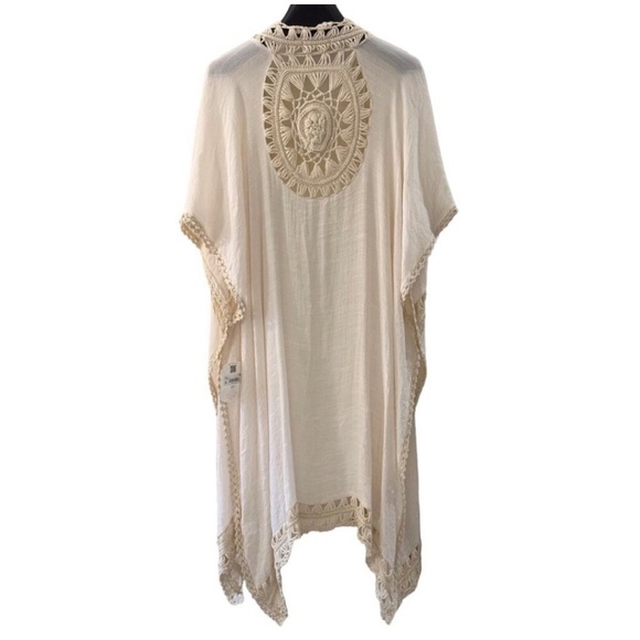 Altar’d State Cream Crochet Trim Midi Boho Festival Kimono Kaftan XS Coverup - Picture 6 of 16